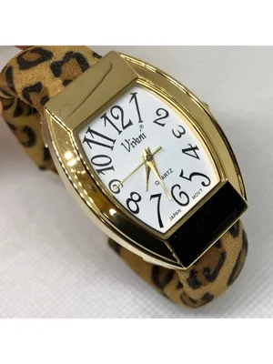 Vivani Women's gold tone Cheetah Print Cuff Band watch quartz 29mm 6” running thumbnail 2