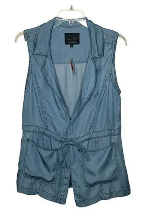 Sanctuary Sleeveless Chambray Utility Vest Light Blue Sz L Lyocell thumbnail 1