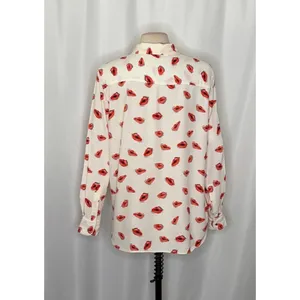 ZARA ZW Collection White Pink Lips Print Buttondown Top Blouse Lipstick X-Large thumbnail 8
