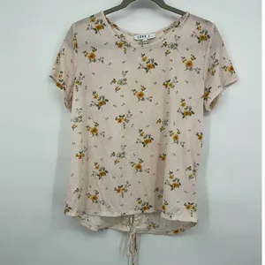 Love J Womens Pink Floral Open Back Lace Detail Tie Shirt Blouse Top NEW Large thumbnail 2