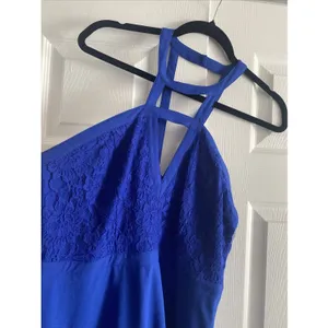 Royal Blue Lace Halter Mini Dress Womens Size M Fit Flare Cocktail Party Y2K thumbnail 2
