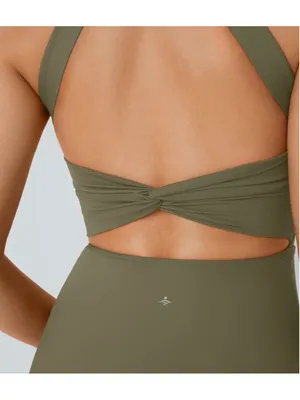 Halara Flare Mini Dance Active Dress Size XL NWT Withered Green (Olive) thumbnail 9