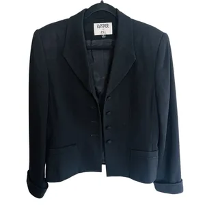 Kasper ASL Black Wool Blazer Jacket Women's 10 Button Front Career 90s‎ Vintage thumbnail 2