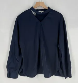Lily Elegant Navy Satin Women's‎ Cutout V-Neck Long Sleeve Top Size L thumbnail 1