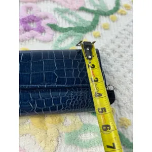 Hato Hasi Navy Blue Croc Embossed Faux Leather‎ Flap Wallet Organizer thumbnail 3