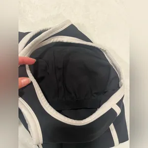 Sporty Black & White High-Neck Cropped Tank Top with Built-in Shelf Bra thumbnail 3