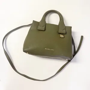 Michael Kors Rollins Satchel Green Pebbled Leather Tote Cross Body thumbnail 3