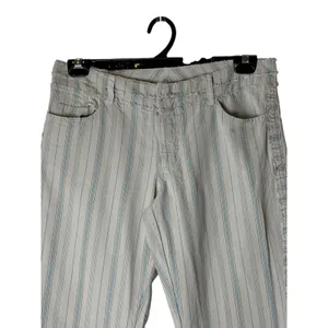 American‎ Eagle Striped Pants Women 10 Gray Blue Frayed Raw Edge Flare Retro thumbnail 4