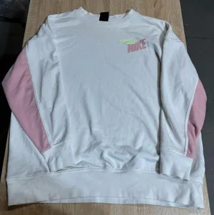 Nike Dri-Fit Oversized White/Pink Logo Training Pullover Sweater DA0391 Medium thumbnail 1
