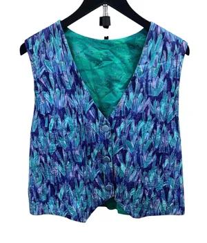 VIntage Handmade Whimsical Celestial Print Vest Blue Purple Star Embroidered thumbnail 1