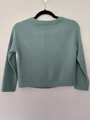 Boden 100% Cashmere Cropped Cardigan Pleated Neck Sage Green Size US 4 thumbnail 12