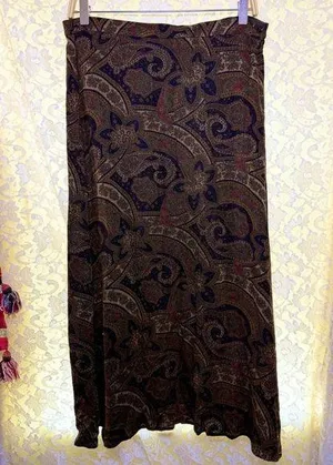 Bohemian Paisley midi Skirt vintage brown black 90s medium euc thumbnail 1