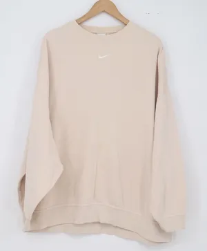 Nike Sweatshirt Womens L Oversized Center Swoosh Tan Embroidered Logo Good thumbnail 1