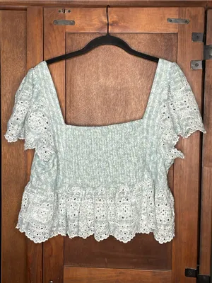 American Eagle Mint Eyelet Peplum Top Cottagecore Boho Fairycore Milkmaid L thumbnail 3