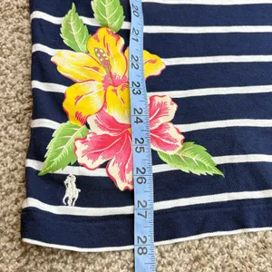 Polo Ralph Lauren Tee Women SM Navy White Stripe‎ Hibiscus Long Sleeve Nautical thumbnail 10