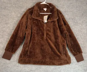 Lularoe Size-M Nancy Half Zip Pullover Chocolate Brown Pockets Sweater thumbnail 1