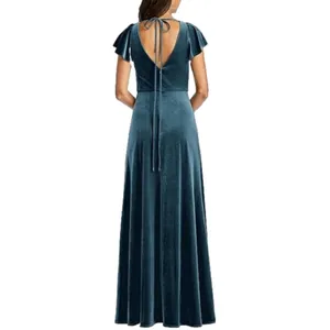 NWT After‎ Six Velvet Flutter Sleeve Dress in Dutch Blue thumbnail 11
