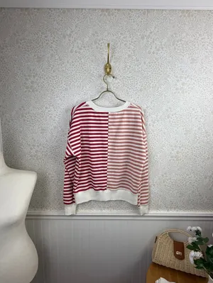 Evereve Red and Pink Tyra Striped Pullover Sweatshirt - Size - Small thumbnail 6