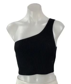 Aritzia Babaton Black One Shoulder Ribbed Knit Sculpt Sleeveless Crop Top Size M thumbnail 1