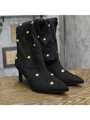 A New Day Studded Faux Suede Mid-Calf Boots 94568942 Jet Black / Gold 7.5M thumbnail 2