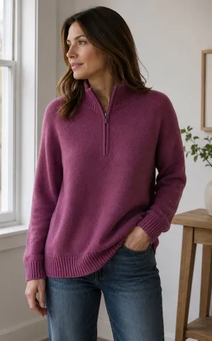 Eddie Bauer Womens Plum Purple Quarter Zip Pullover Sweater Large Wool‎ Blend thumbnail 1