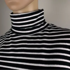 Express‎ Women's Sz M striped metallic Silver White Black Turtleneck Knit Top thumbnail 4