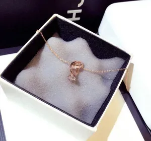 14K Rose Gold Plated Double Rings Pendant Necklace for Women thumbnail 4