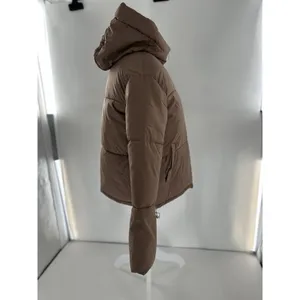Shein Puffer Coat Jacket Sz L Brown Minimalist Trendy High Neck Normcore thumbnail 3