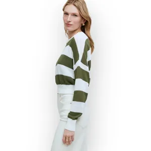 J.Crew Loose-Knit Crewneck Sweater Women's Small Off White Green Long Sleeve NWT thumbnail 14