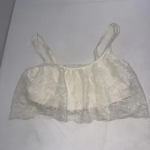 Aerie Bralette Pullover Wireless Lace Overlay Crop Top Bra Cream‎ Size Large thumbnail 3
