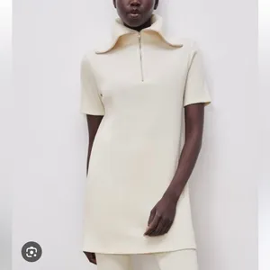 ZARA Sweater Dress Ivory Short Sleeves Quarter Zip Ribbed Knit Size Size M‎ thumbnail 2