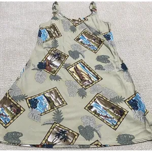Hilo Hattie Hawaiian Dobby Rayon Sundress Beige Blue Green Size L thumbnail 1