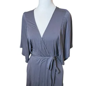 Barefoot Dreams Malibu Collection Sand-Washed Jersey Knit Midi‎ Robe Small Gray thumbnail 3