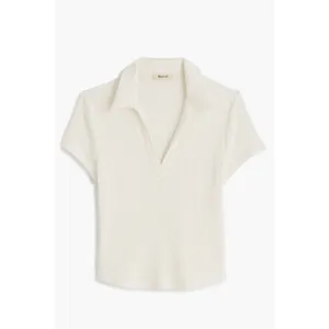 Madewell Ribbed V Neck Polo Tee Top Stretch Lyocell Lighthouse Ivory Slim S NWT thumbnail 4