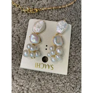 Saachi Gold Tone Irregular Pearl Necklace Bracelet Drop Earrings Set thumbnail 3
