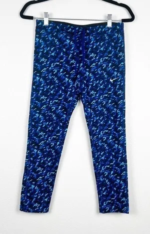 Nike Dri-FIT Blue‎ Geometric Print Cropped Athletic Leggings Womens Small thumbnail 1