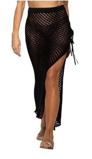 NWT Dotti Womens Crochet Side-Tie Cover-up Maxi Skirt 85273 Black L thumbnail 1