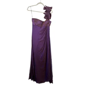 Rickie Freeman Teri Jon Gown Silk Chiffon Purple One Shoulder Rosette Womens 6 thumbnail 3