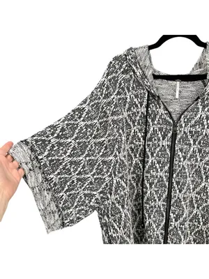 Free People Sante Fe Jacquard Kimono Hoodie Black White Bohemian Size Medium thumbnail 15