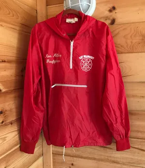 Vintage Red/White Firefighter Quarter Zip Windbreaker Jacket thumbnail 1