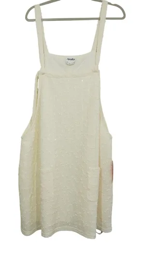 Arula Size 1X Ivory Sequin Chevron Textured Tweed Pinafore Dress Skirtall NEW thumbnail 1
