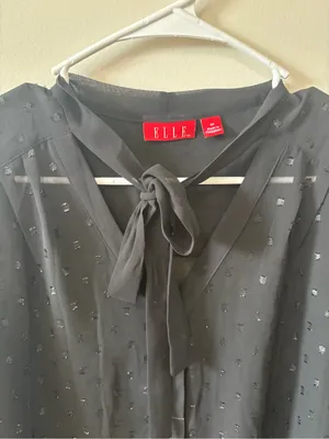 Elle Black Sheer Tie-Neck Dot Blouse thumbnail 3