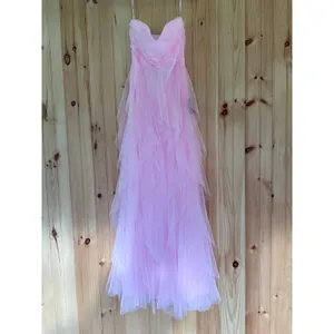 Lulus Delightful Beauty Pink Mesh Strapless Holiday Prom Maxi Medium thumbnail 2