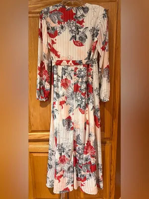 Anthropologie Hutch Giselle Floral Chiffon‎ Wrap Maxi Dress Red Jardin Sz Medium thumbnail 13