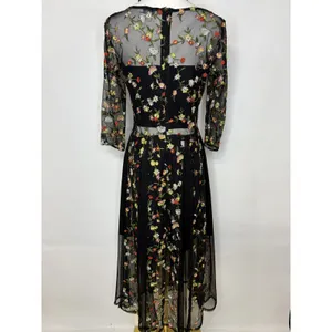 Lucy Paris Black Floral Embroidered Mesh Dress Sheer Overlay Romantic Size S thumbnail 3