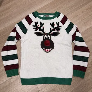 Ugly Christmas Sweater XXL 3D Knit Rudolph Red Nose Reindeer Embroidered thumbnail 1