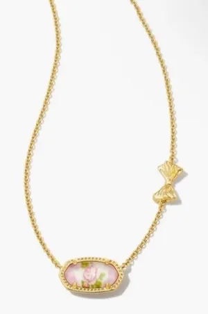 NEW Loveshackfancy X Kendra Scott Elisa Pink Bloom Floral Bow Necklace Heirloom thumbnail 1