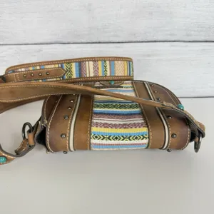 Tony Lama Woven Accent Colorful SaddleBag Leather Southwestern Crossbody‎ Purse thumbnail 7