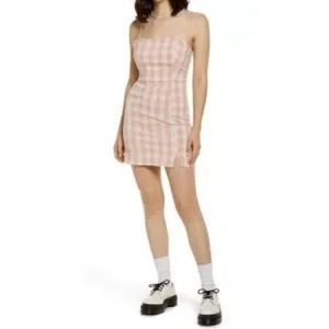 BP Nordstrom Dress Size Medium Mini Pink Plaid Spaghetti Strap Slit NWOT (2930) thumbnail 2