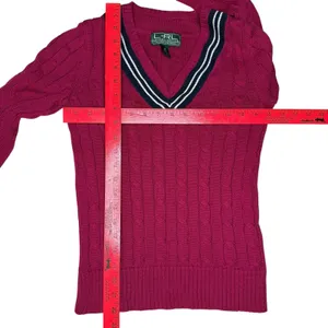 L-RL Lauren Active Ralph Lauren‎ Cable Knit V Neck Rugby Cricket Sweater XS thumbnail 6